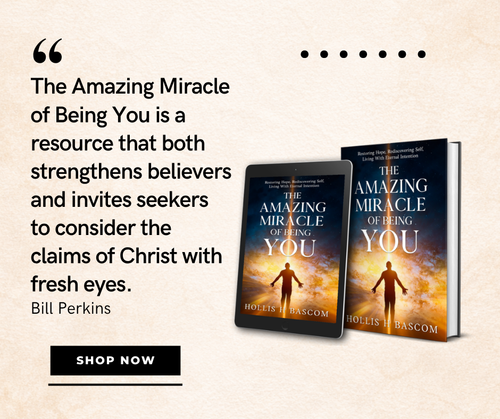 Book and tablet displaying 'The Amazing Miracle of Being You' with a quote by Bill Perkins on a beige background.