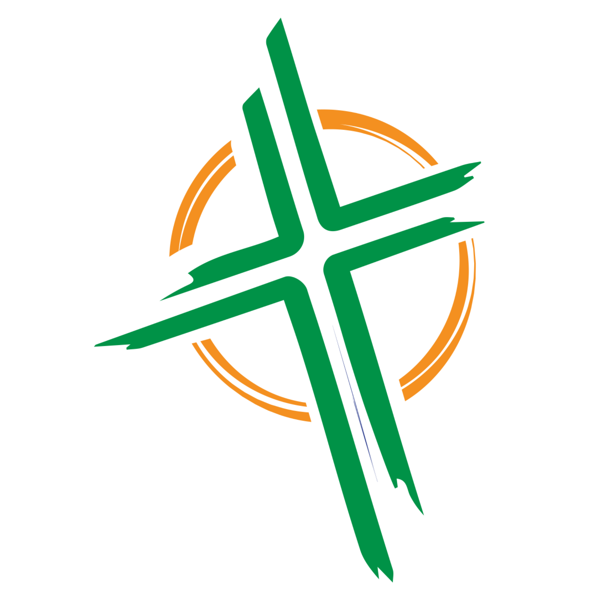 Green and orange abstract design on a transparent background